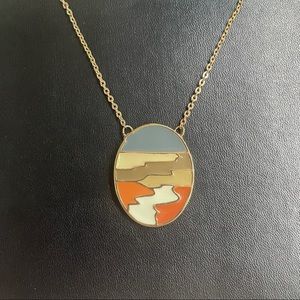 Vintage Abstract Sunset Desert Gold Necklace